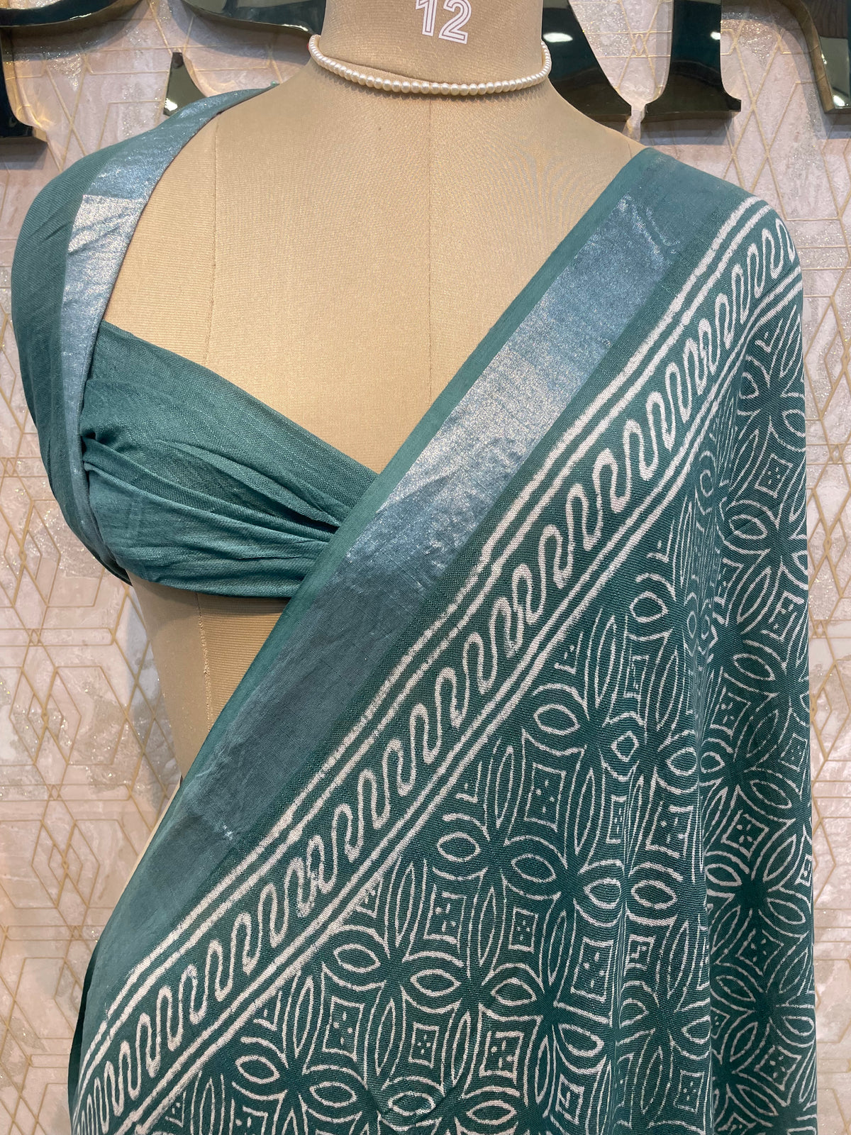 Sea Green Batik Print Lenin Saree 67
