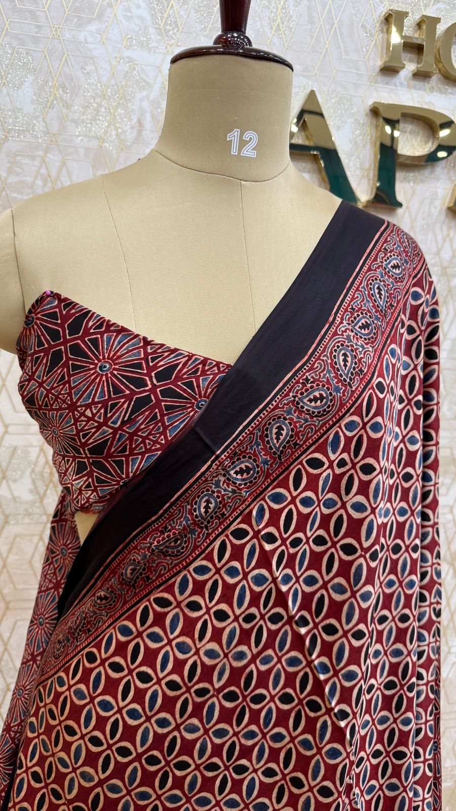 Maroon Pure Modal Silk Ajrak Print Saree 05