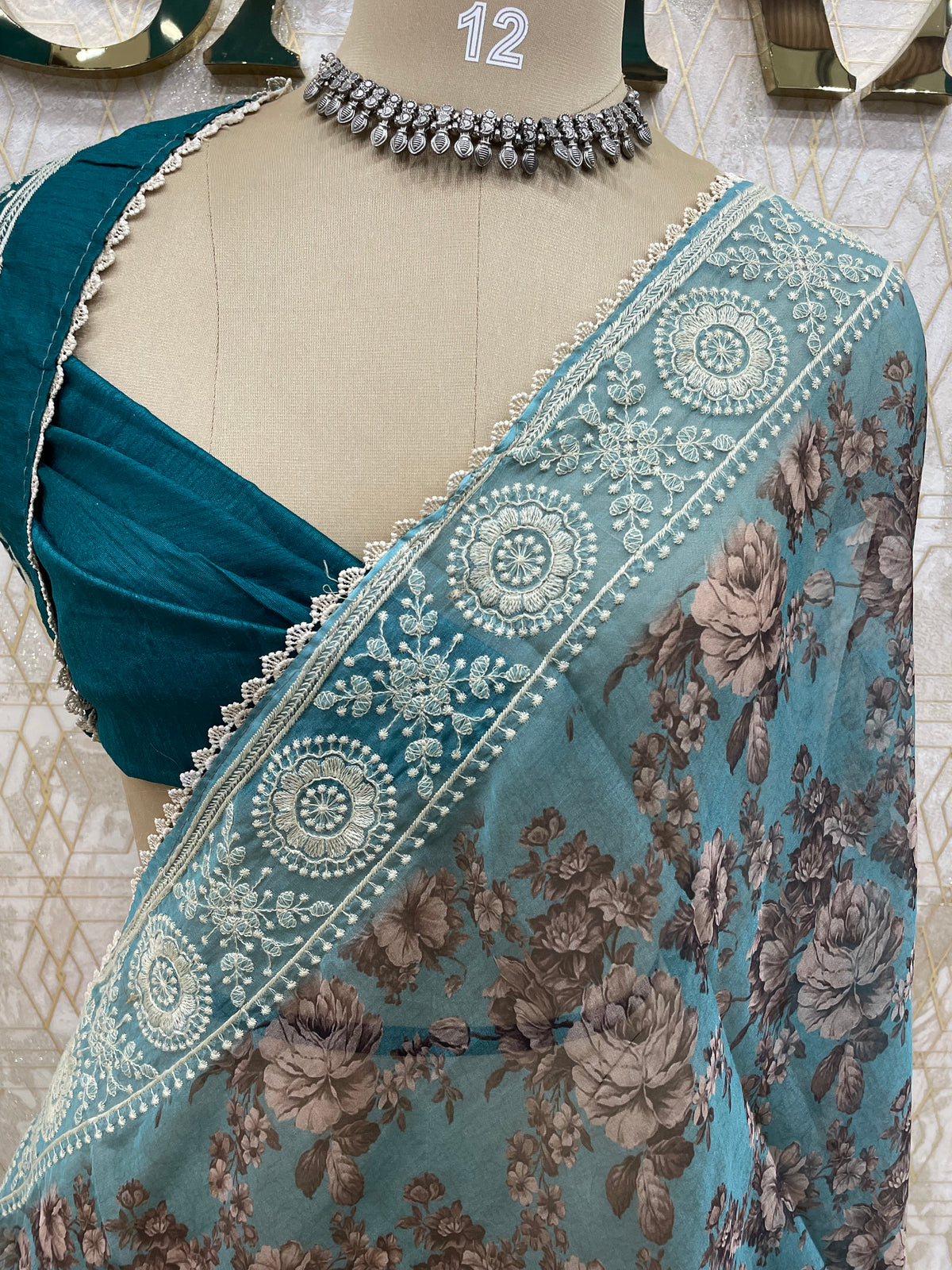 Green Soft Organza Embroidery Saree 49