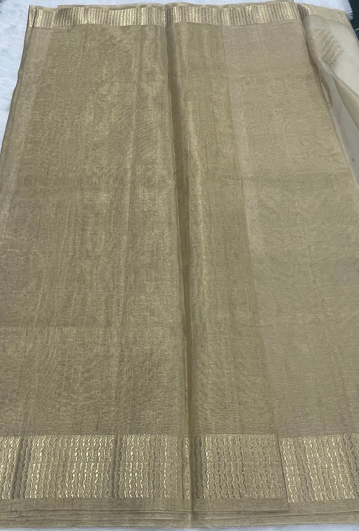 Gold Designer Embroidery Work Tissue Saree 09