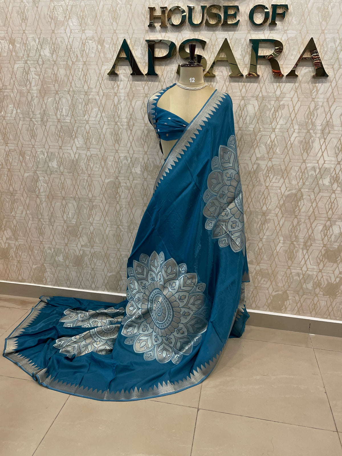 Blue Chiniya Crepe Saree 29