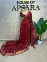 Red Crepe Handwork Saree 206
