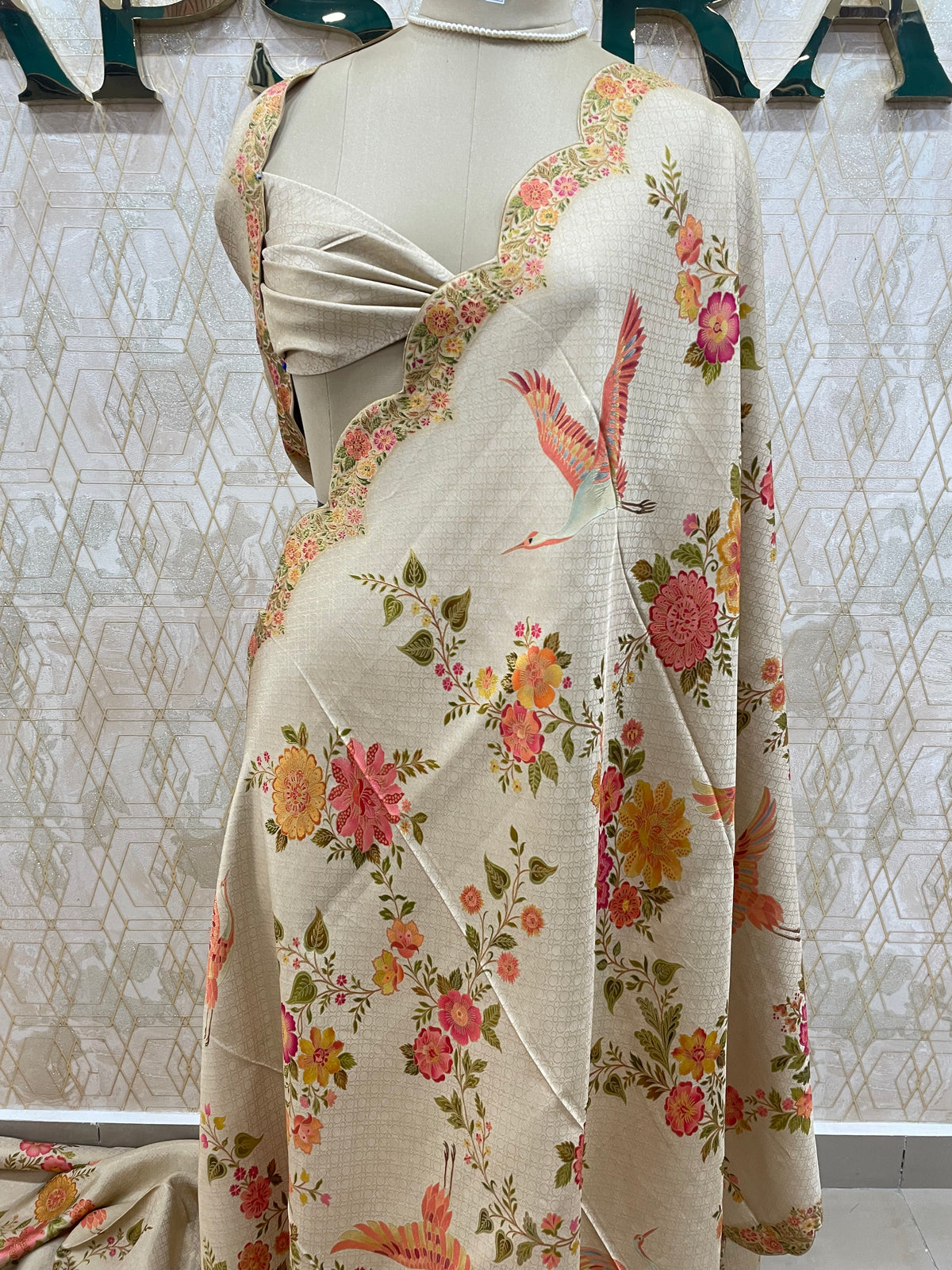 Cream Dola Crepe Silk Saree 25