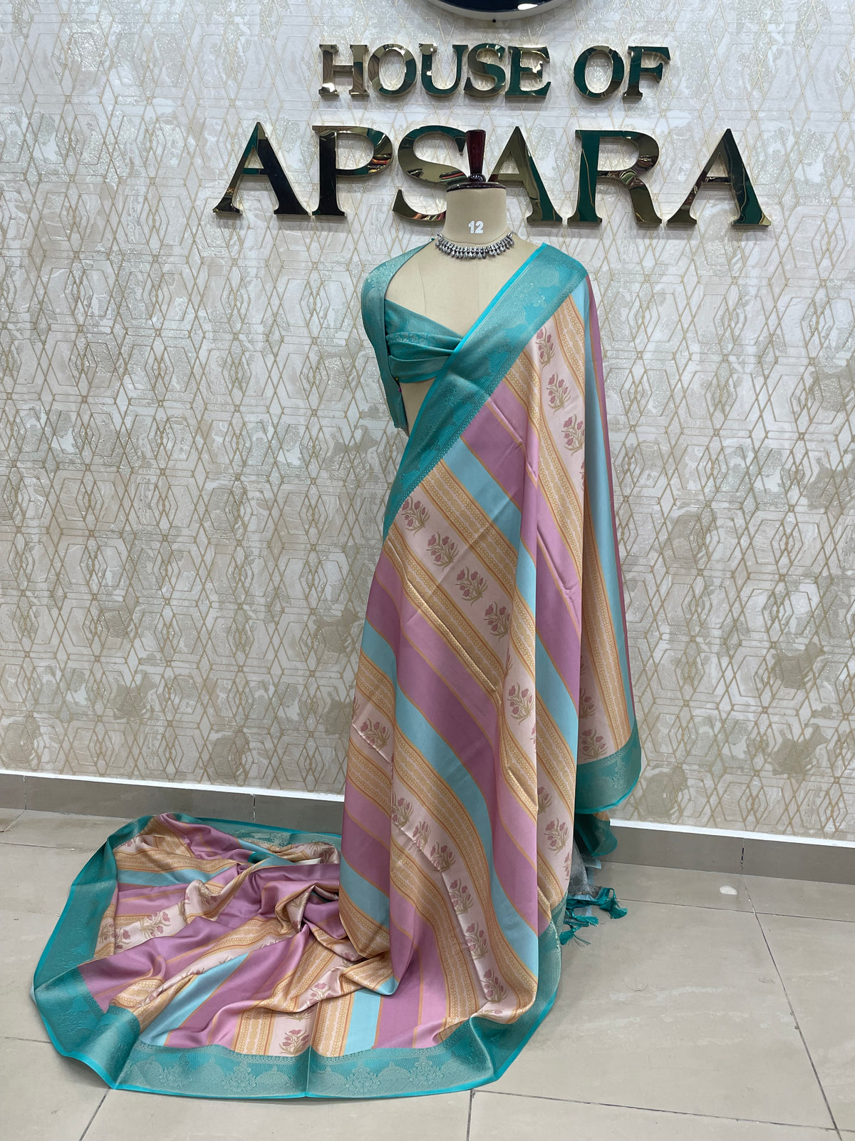 Sky Blue Satin Stripes Saree 37
