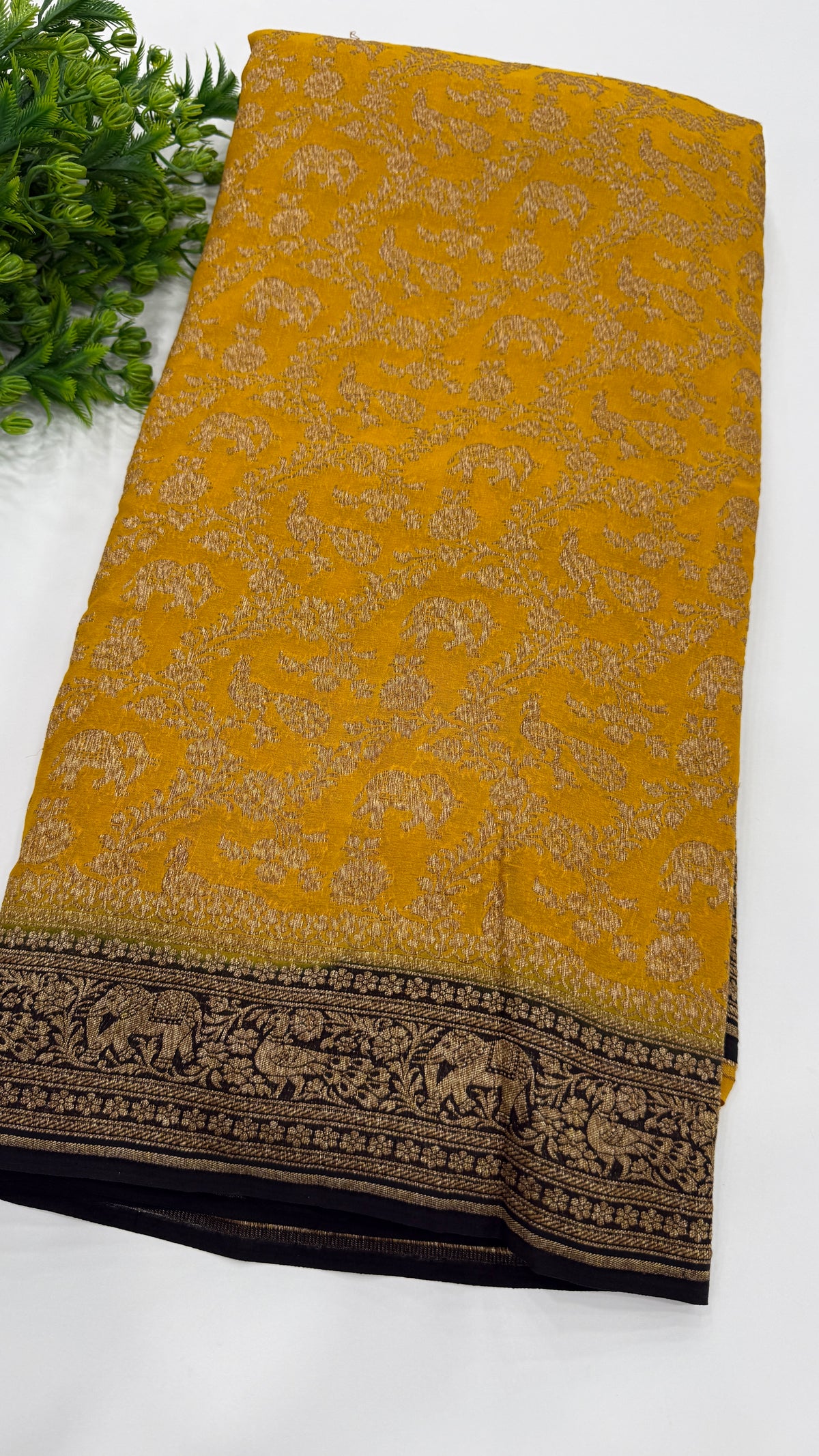 Yellow n Black Pure Khadi Georgette Saree 04
