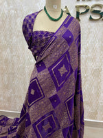 Purple Pure Banarasi Crepe Self Saree 03