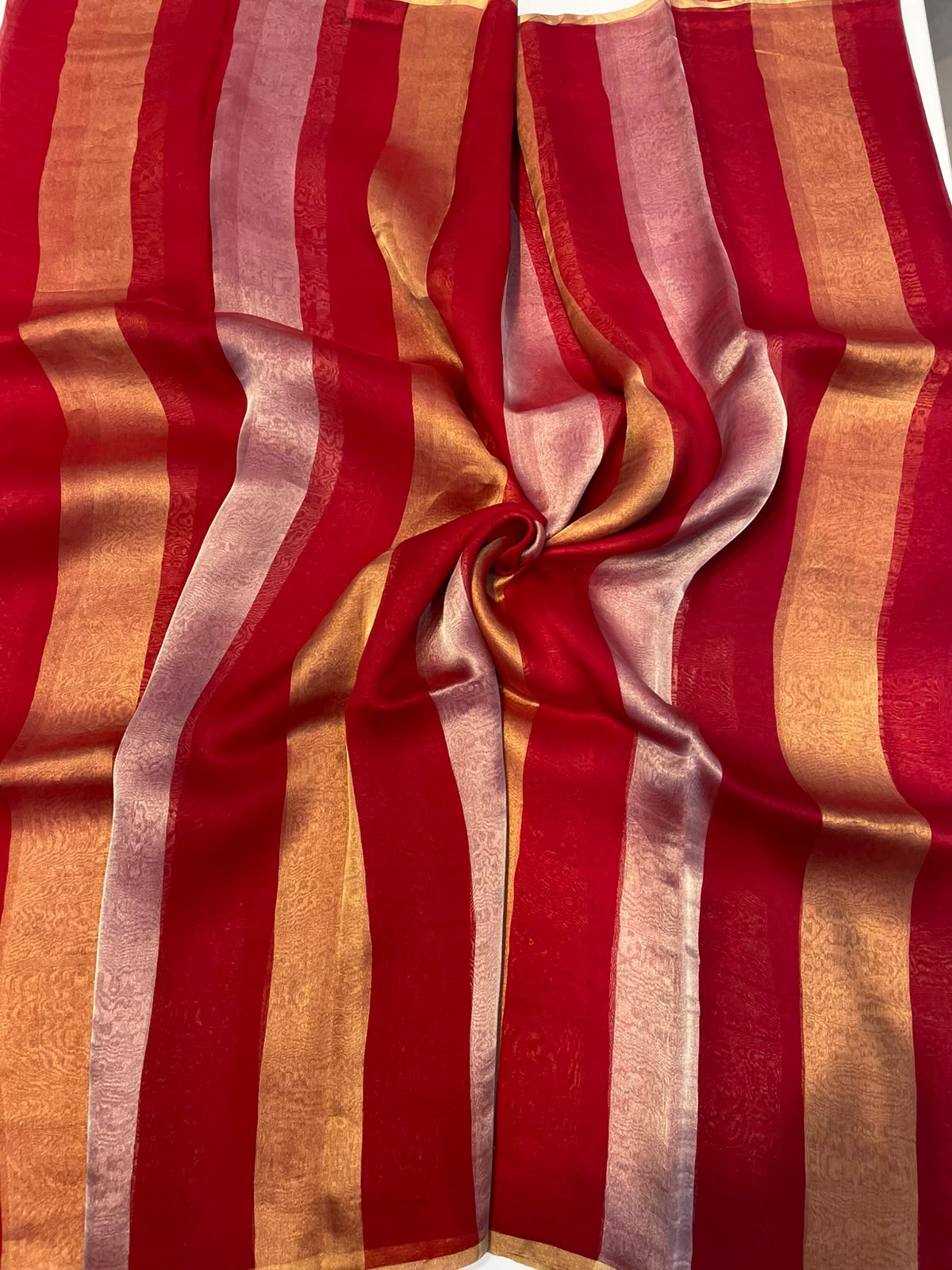 Red Pure Tissue Stripes Saree 11