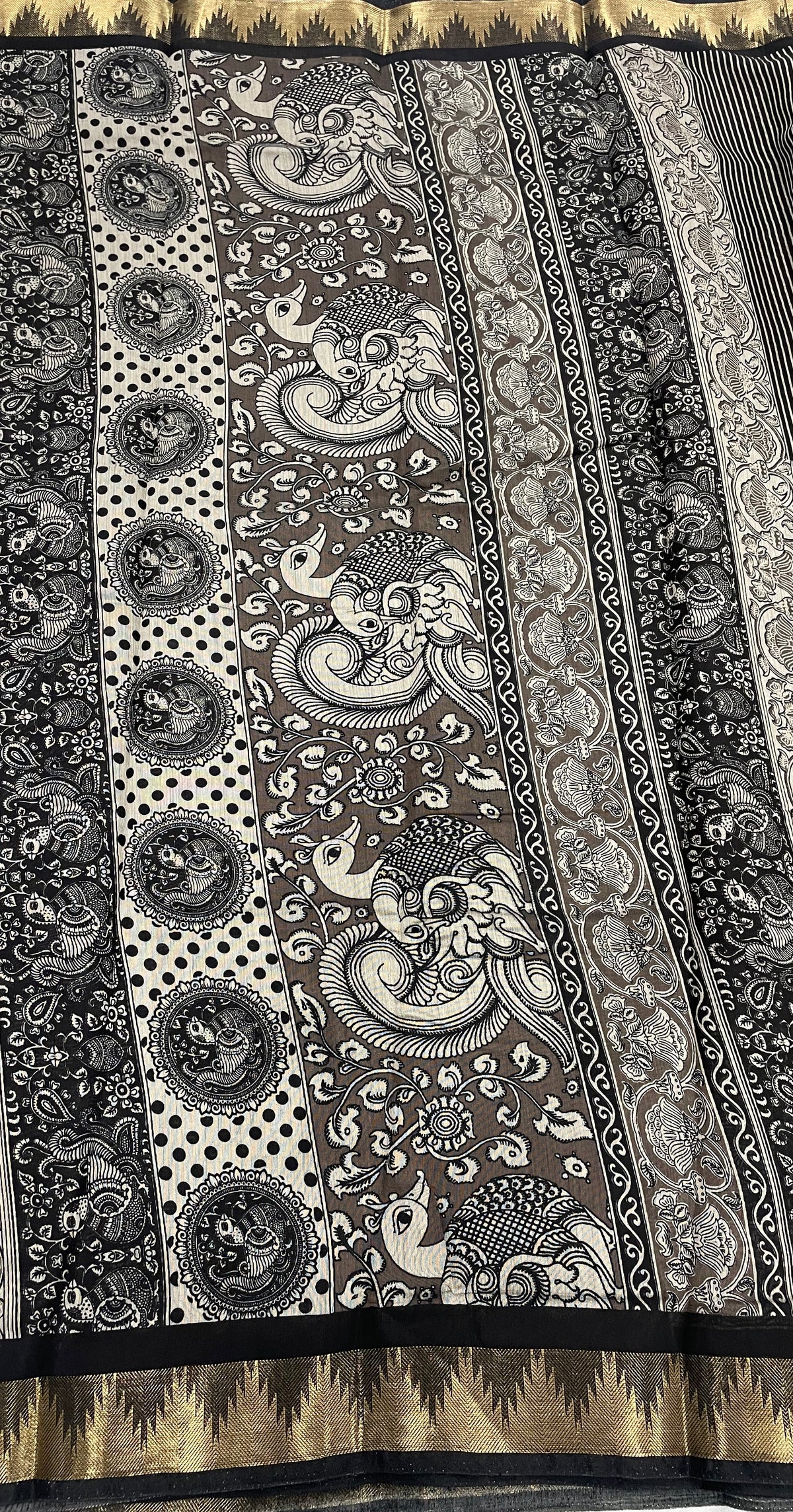 Dark Brown n Black Mangalgiri Cotton Silk Saree 13