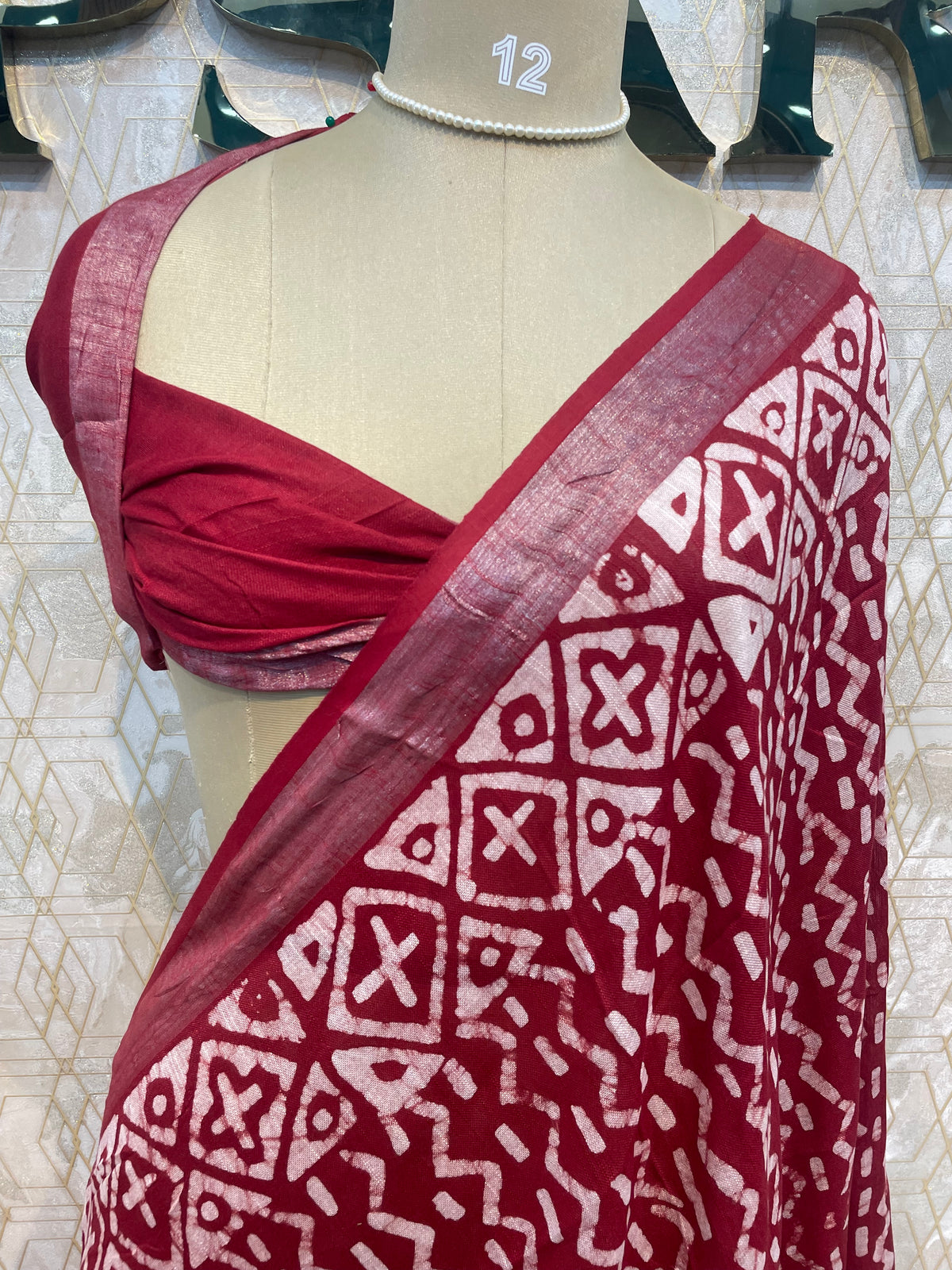 Red Batik Print Lenin Saree 67