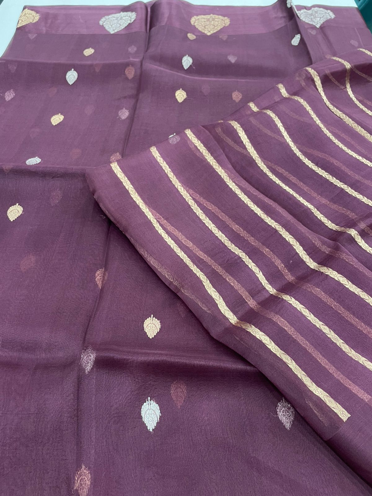 Dark Wine Pure Kora Designer saree 02