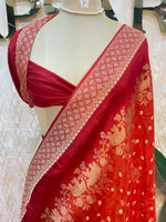 Orange n Red Dola Silk Real Bandhini Saree 91