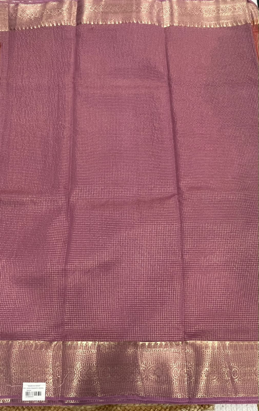 Orange n Pink Checks Cotton Silk Saree 13