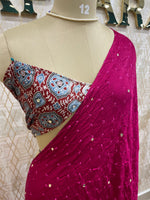 Pink Pure Modal Silk Bandhini With Mirror Saree 05