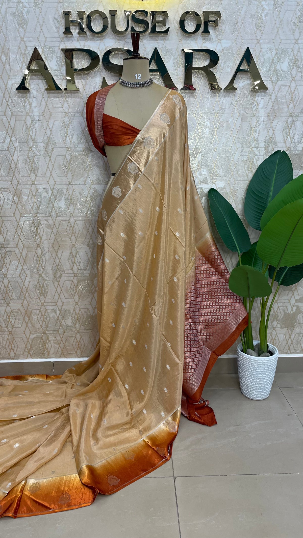 Cream n Orange Matka Silk with Satin Border Saree 14