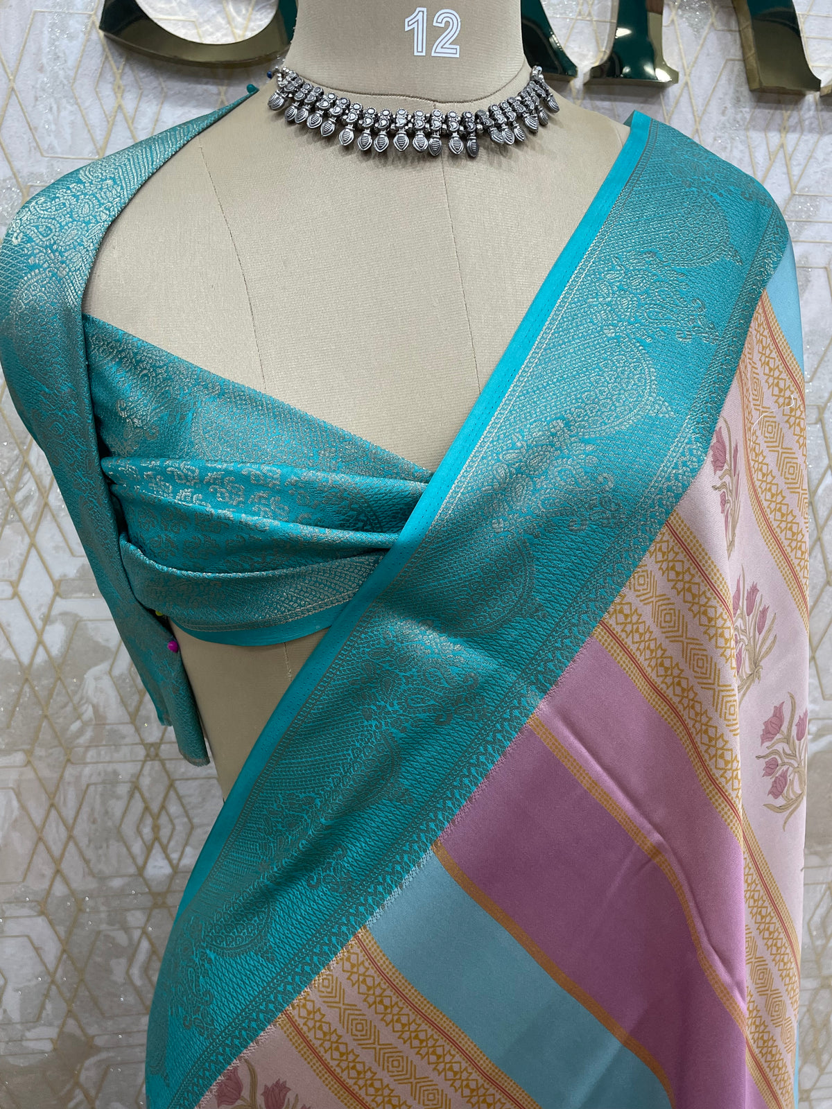 Sky Blue Satin Stripes Saree 37
