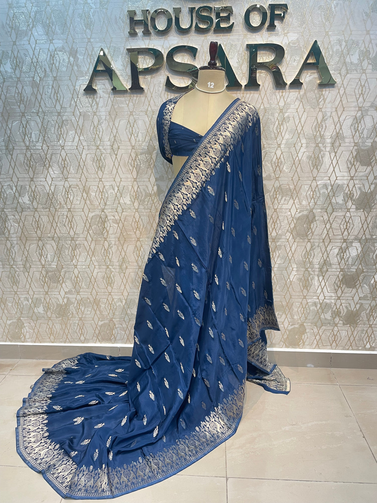 Navy Blue Chiniya Crepe Saree 66