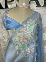 Blue Soft Organza Embroidery Saree 40