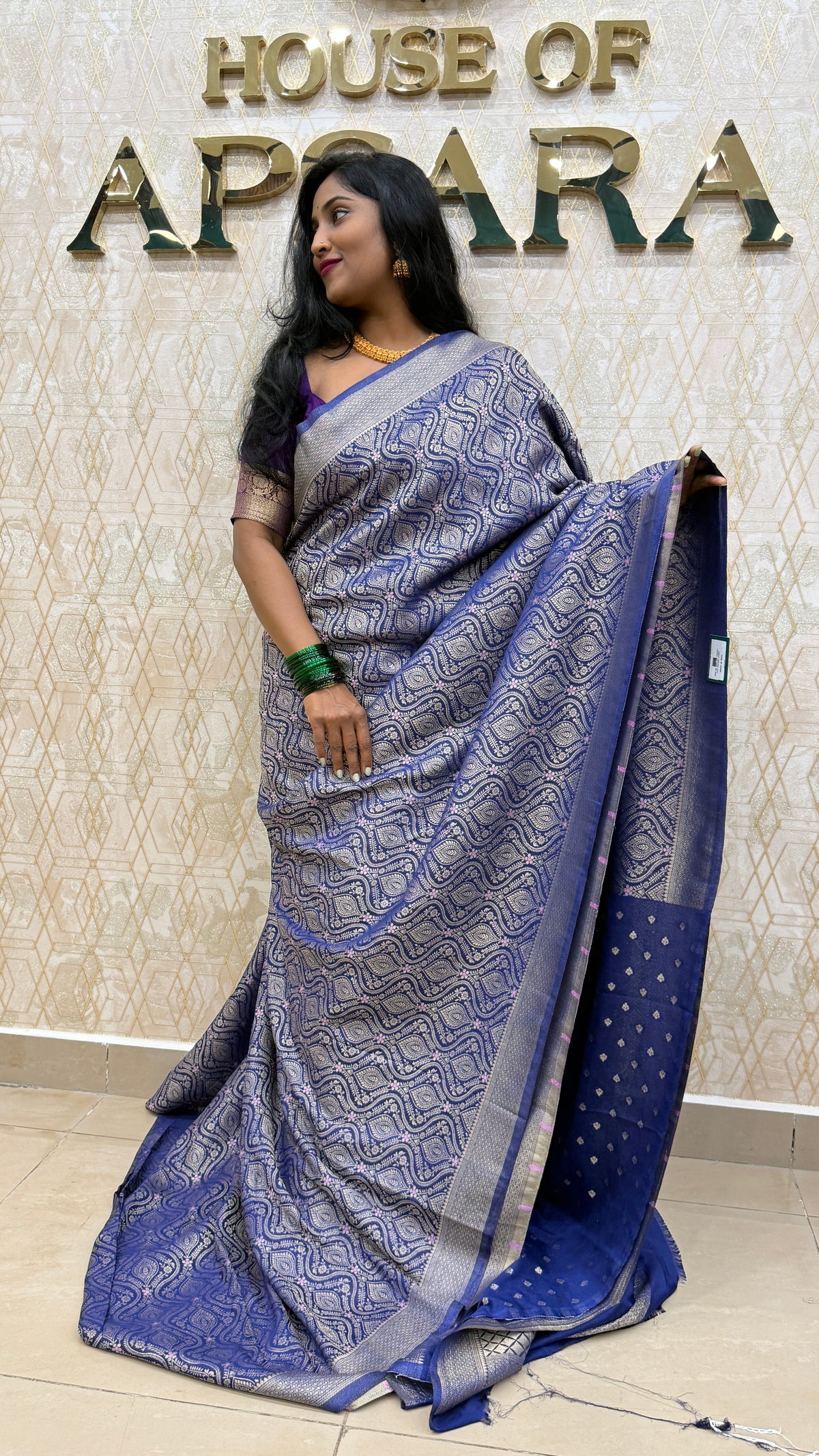 Navy Blue Meenakari Khadi Georgette Saree 26