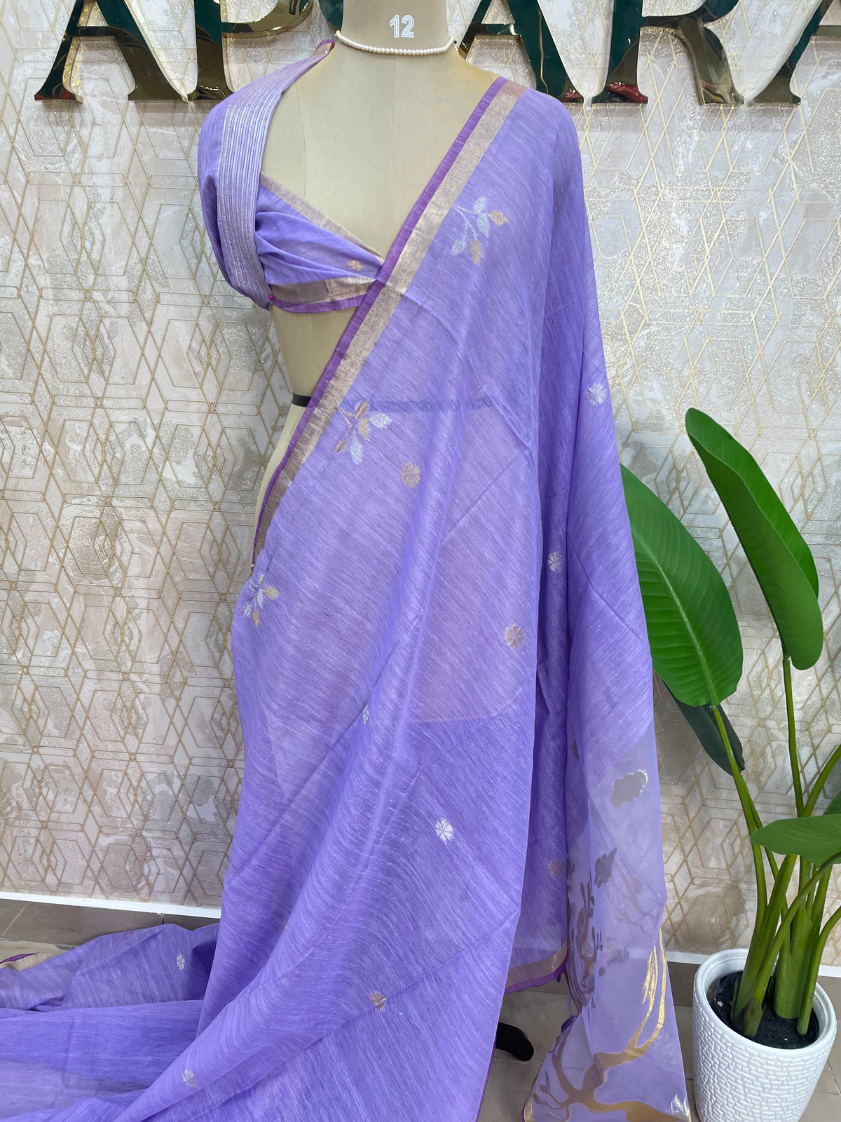Lavender Jute Lenin Saree 68