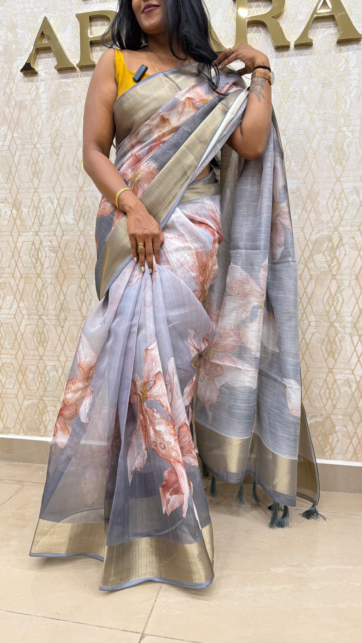 Grey Organza Digital Print Designer Saree 09