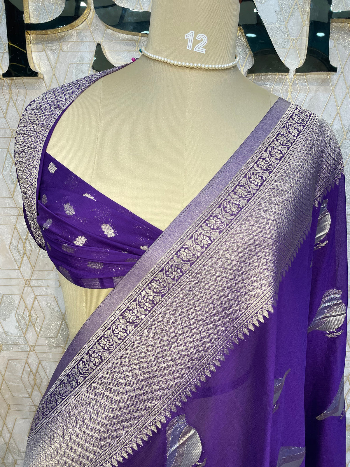 Purple Chinnon Crepe Sparrow Butta Saree 67