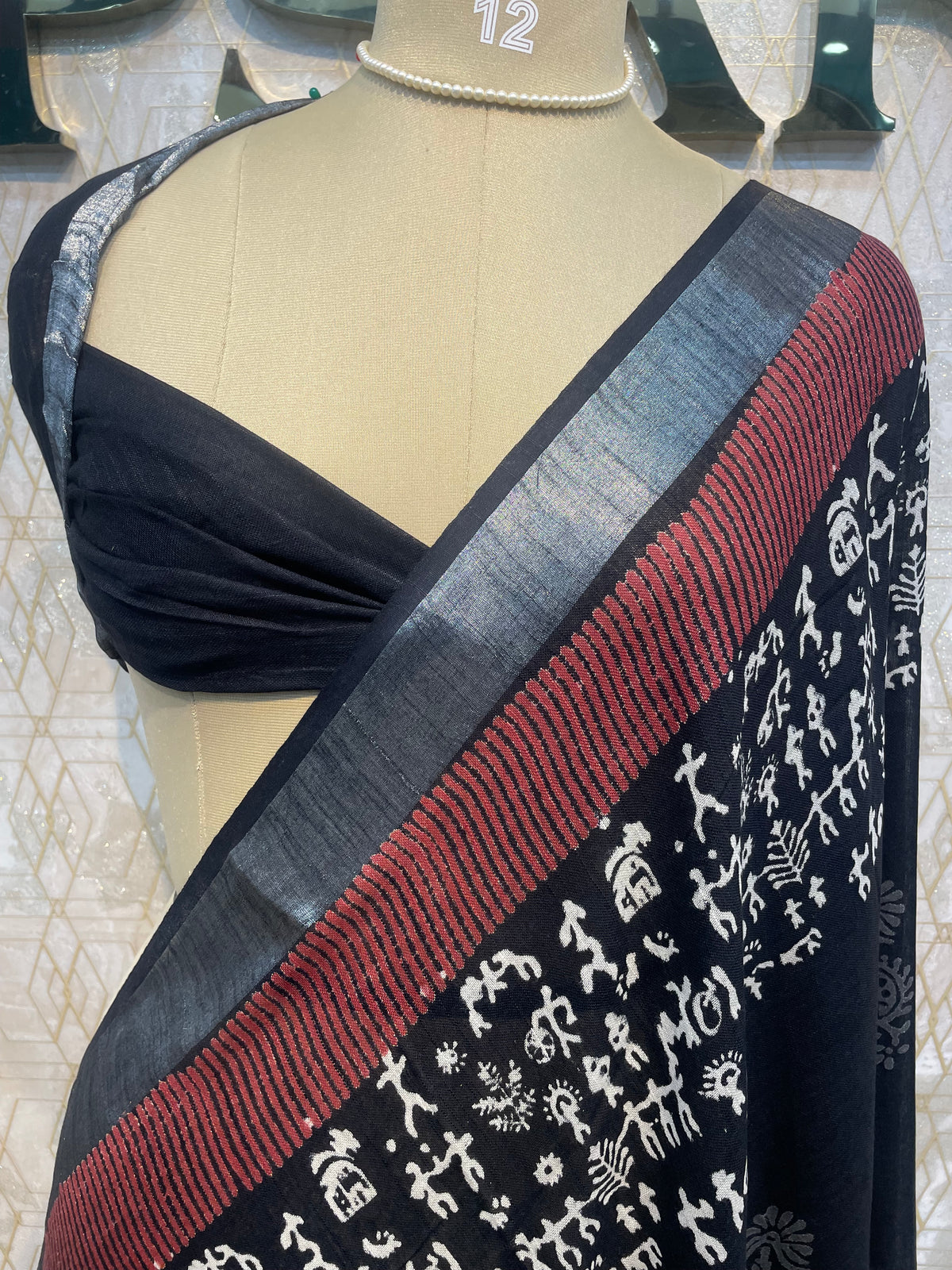 Black Batik Print Lenin Saree 67