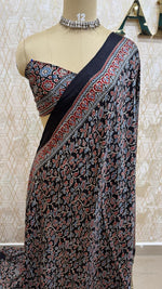 Black Pure Modal Silk Ajrak Print Saree 05