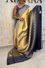 Gold n Navy Blue Soft Tissue Saree 11