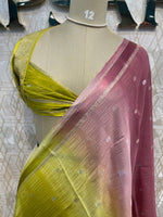 Green n Onion Pink Wrinkle Chiffon Dual Shade Saree 65