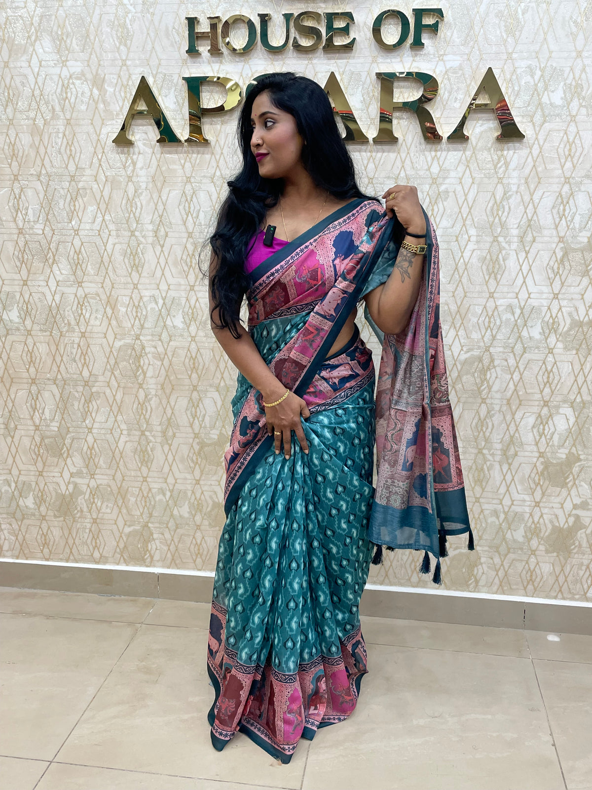 Green Mul Cotton Kalamkari Print Saree 53