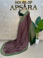 Wine n Green Pure Khadi Georgette Saree 04