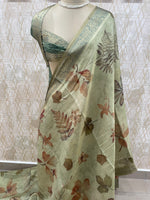 Green Kanchivaram Tissue Floral Print Saree 35