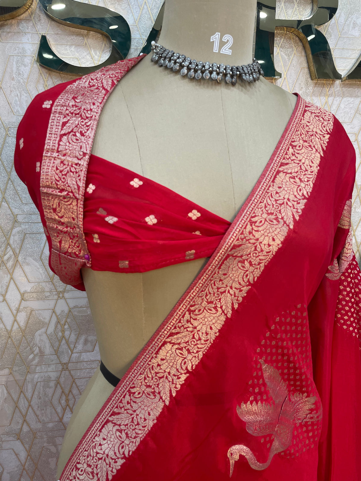 Red Chinnon Crepe Saree 209