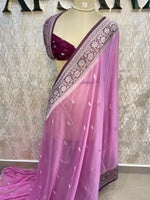 Purple n Wine With Silver Zari Semi Chiffon