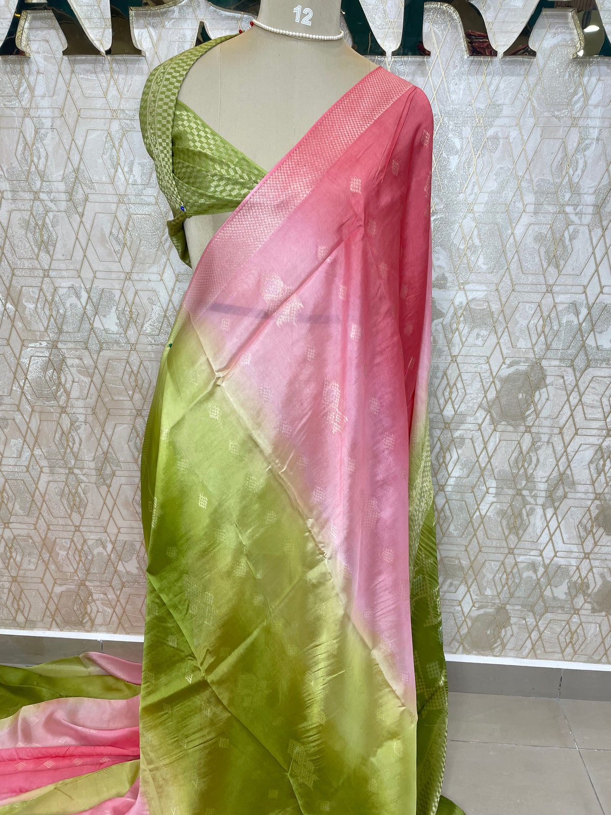 Pink n Green Semi Tussur Kora Dual Shade Saree 36