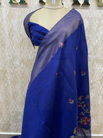 Royal Blue Tussur Petite Embroidery Saree 21