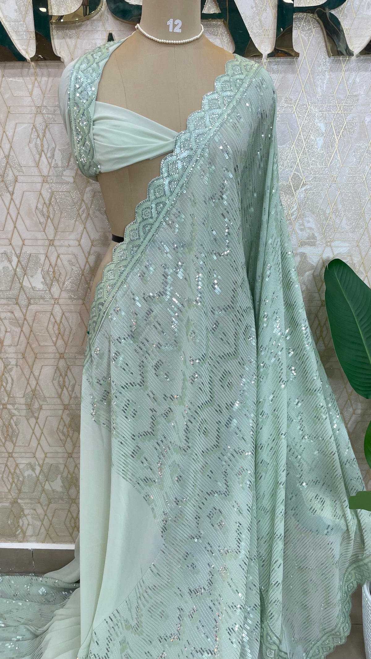 Pastel Green Handwork Designer Partyware Saree 98