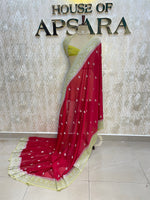Red With Silver Zari Semi Chiffon