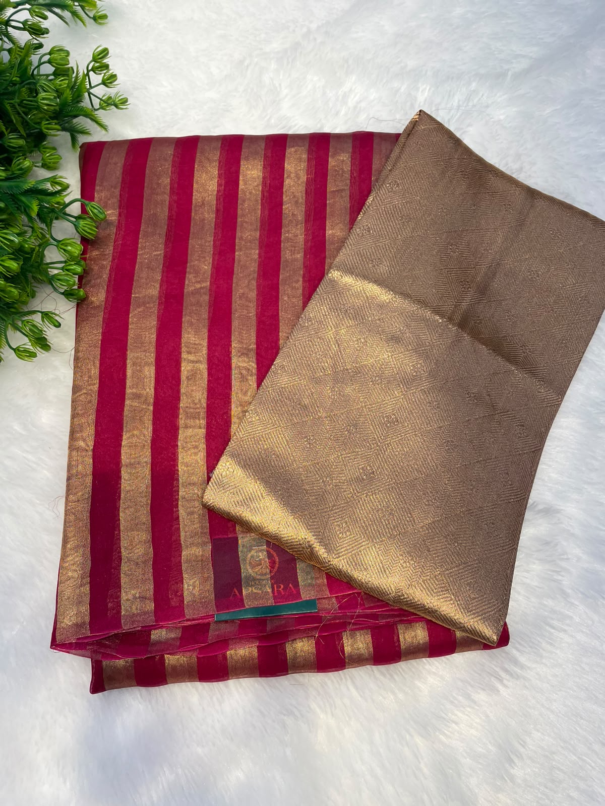 Dark Pink Pure Tissue Stripes Saree 11