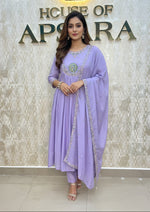 Lilac Mul Chanderi Silk Hand Embroidery Airline Alia Cut Kurtha 114