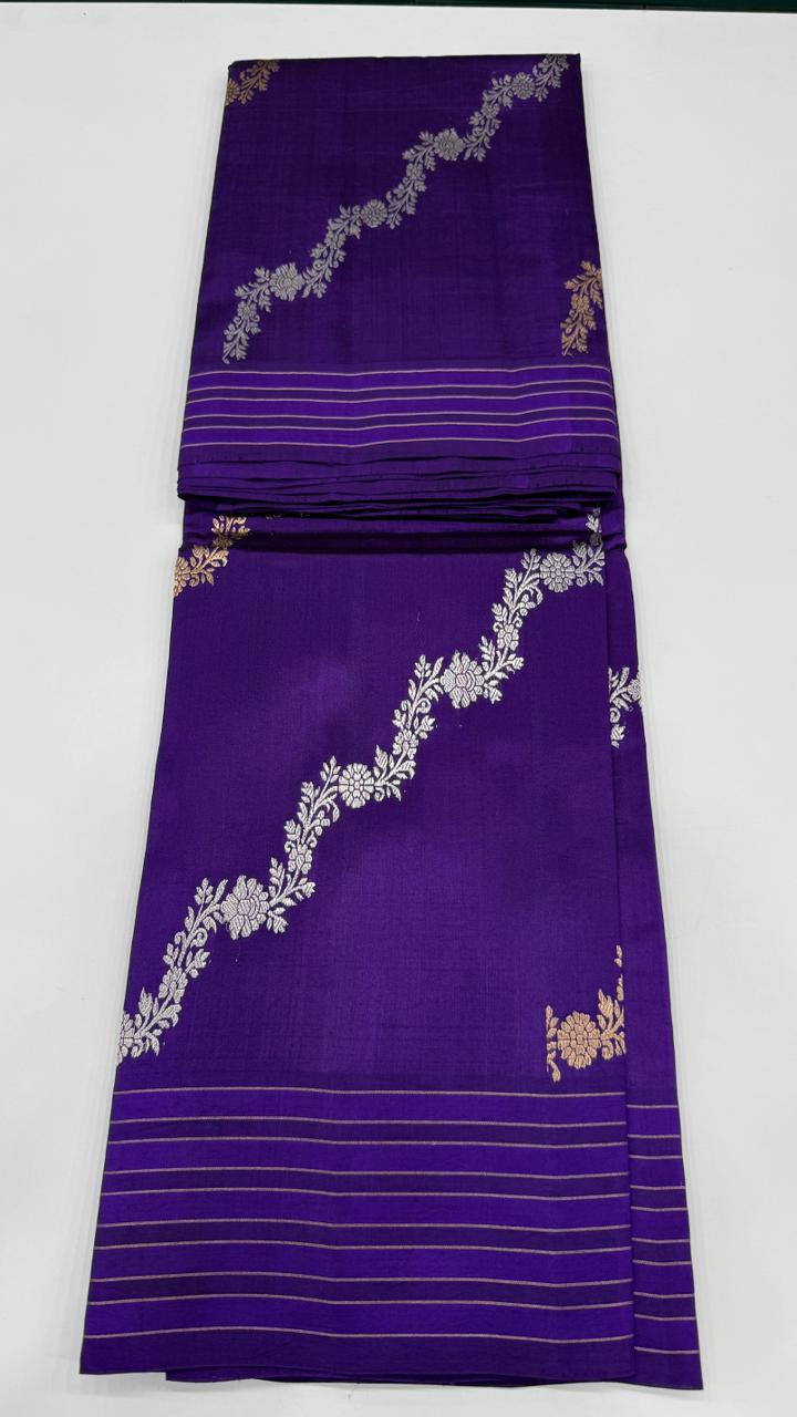 Royal Blue Pure Row Mango saree 02