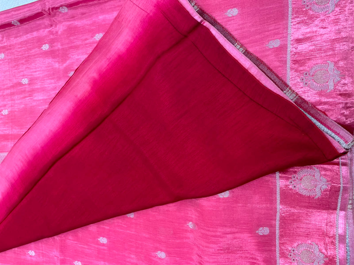 Pink n Red Matka Silk with Satin Border Saree 14
