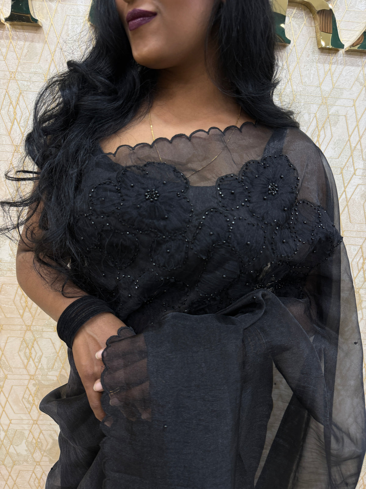 Black Organza Floral Embroidery Saree 29