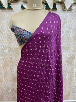 Wine Pure Modal Silk Bandhini With Mirror Saree 05