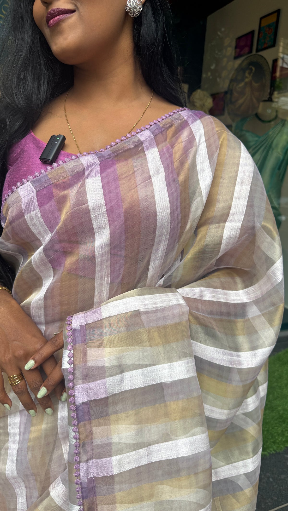 Lilac Tissue Stripes Saree 29