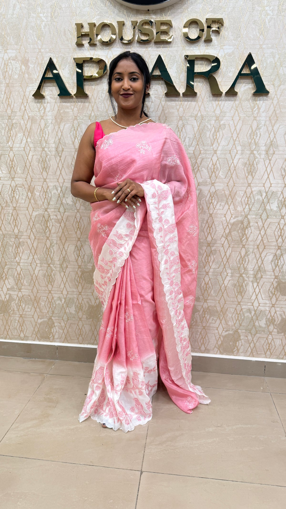 Pink n White Dual Shade Chanderi Silk Saree 13