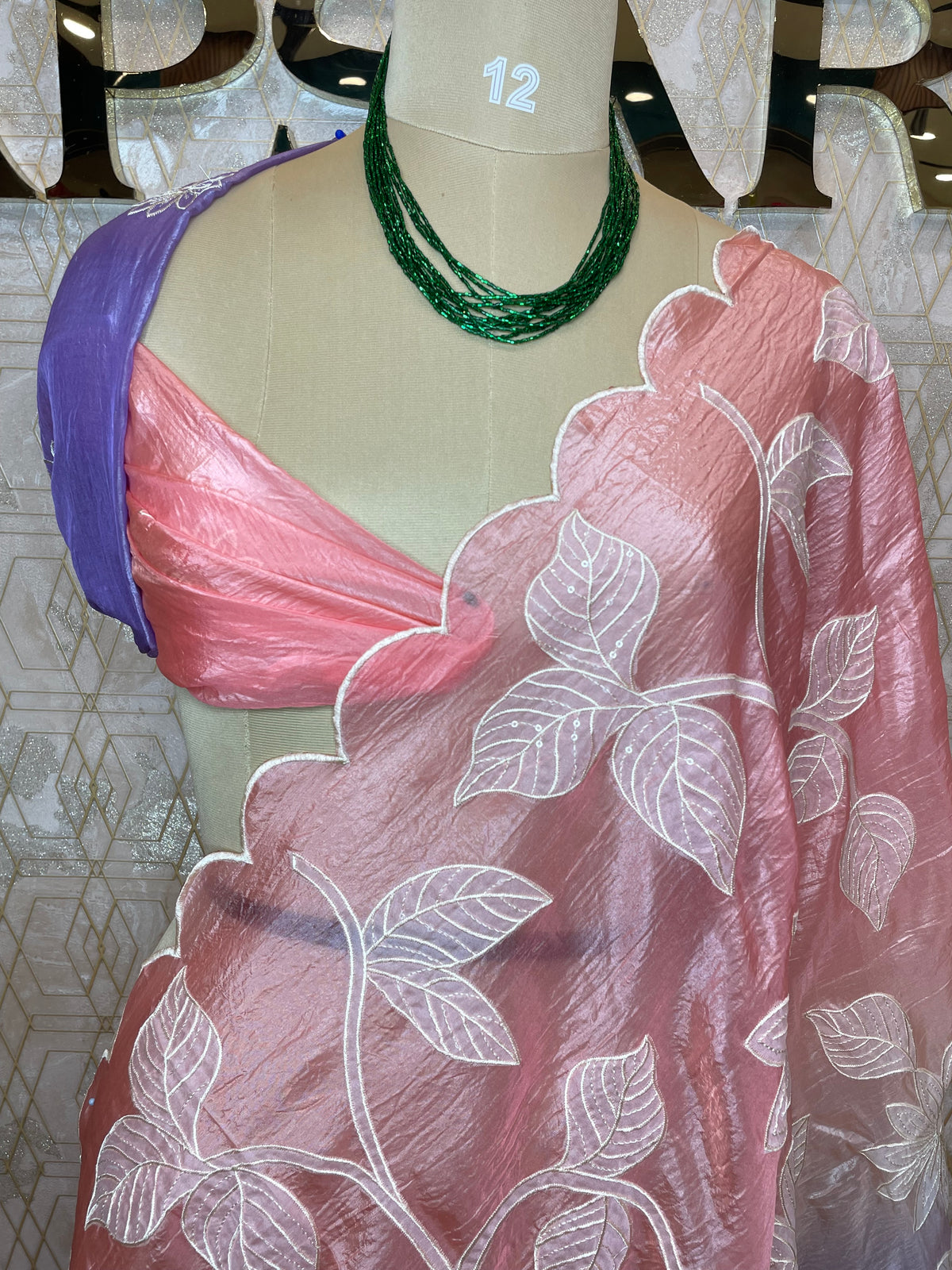 Pink n Purple Organza Applique Work Saree 20