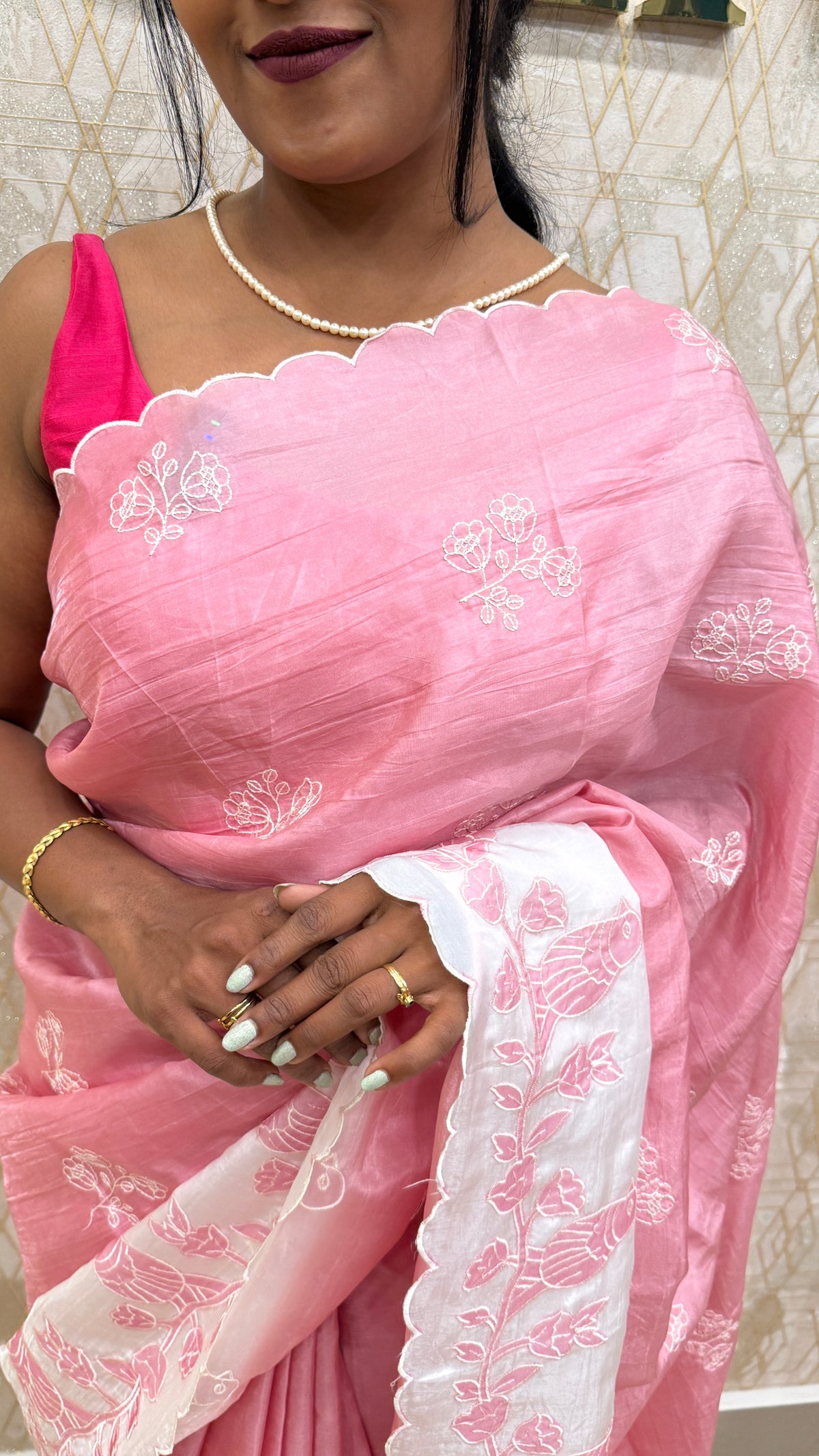 Pink n White Dual Shade Chanderi Silk Saree 13