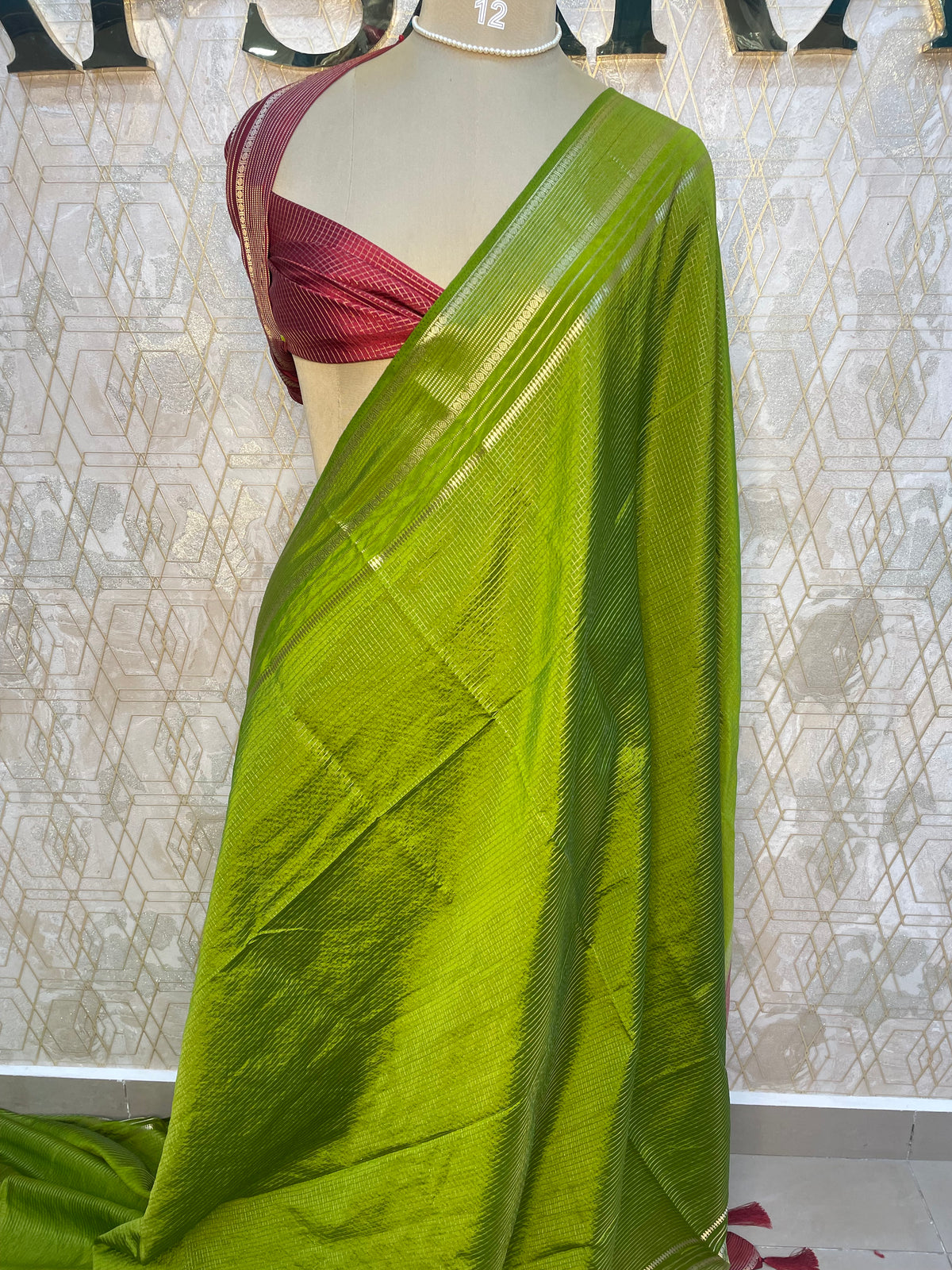 Green Checks Cotton Silk Saree 13