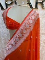 Orange With Silver Zari Semi Chiffon
